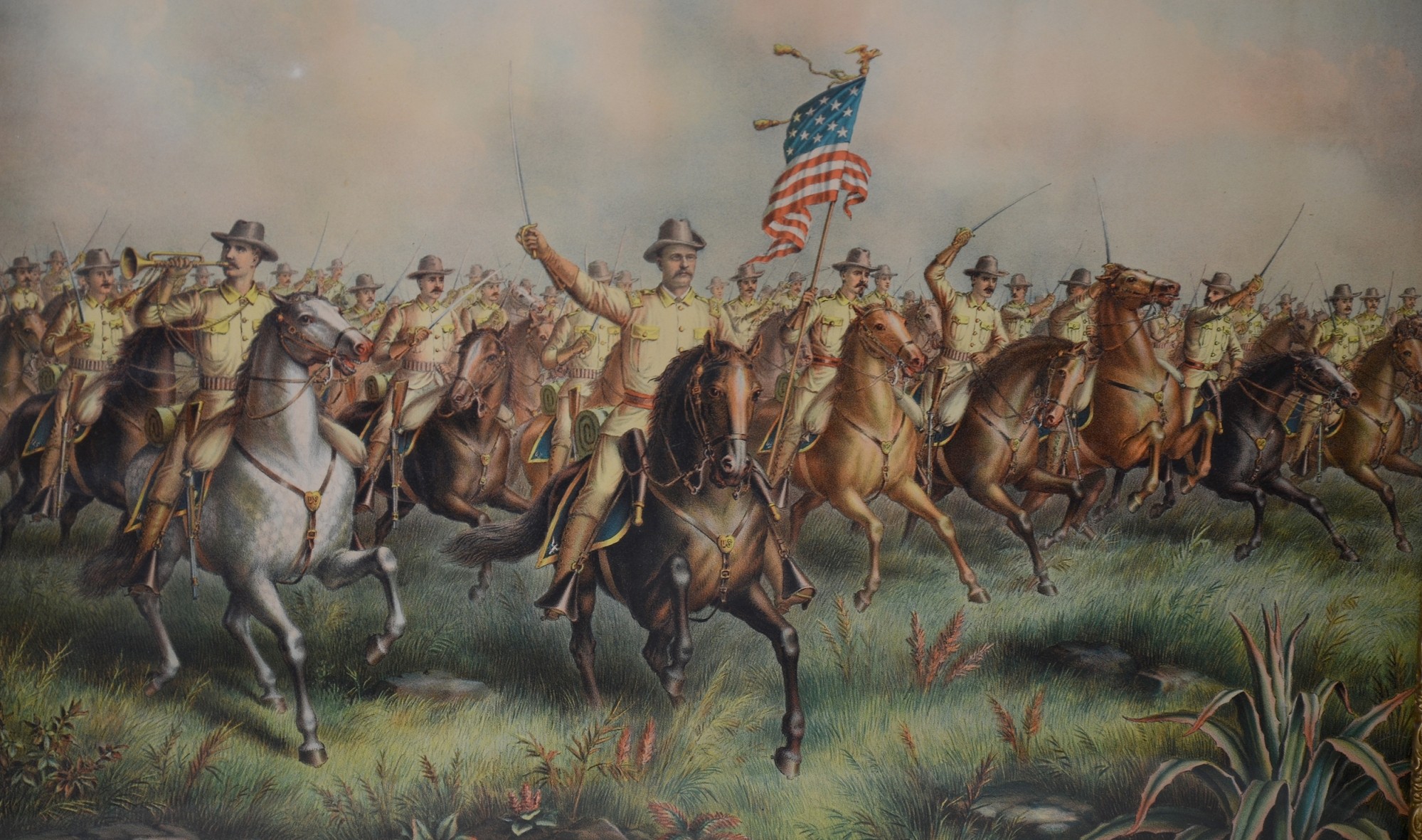 KURZ & ALLISON PRINT “ROUGH-RIDERS, COL. THEODORE ROOSEVELT, COMMANDER ...