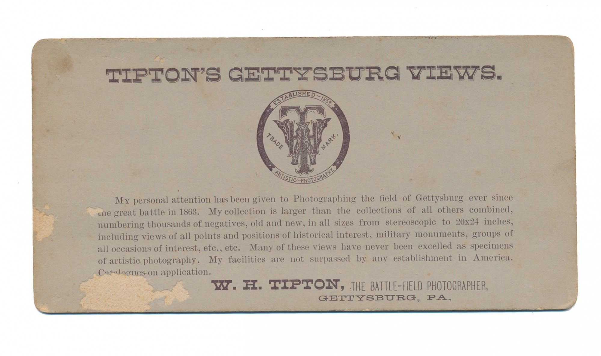 TIPTON STEREO VIEW OF BURIAL TRENCHES ON CULP’S HILL, GETTYSBURG ...