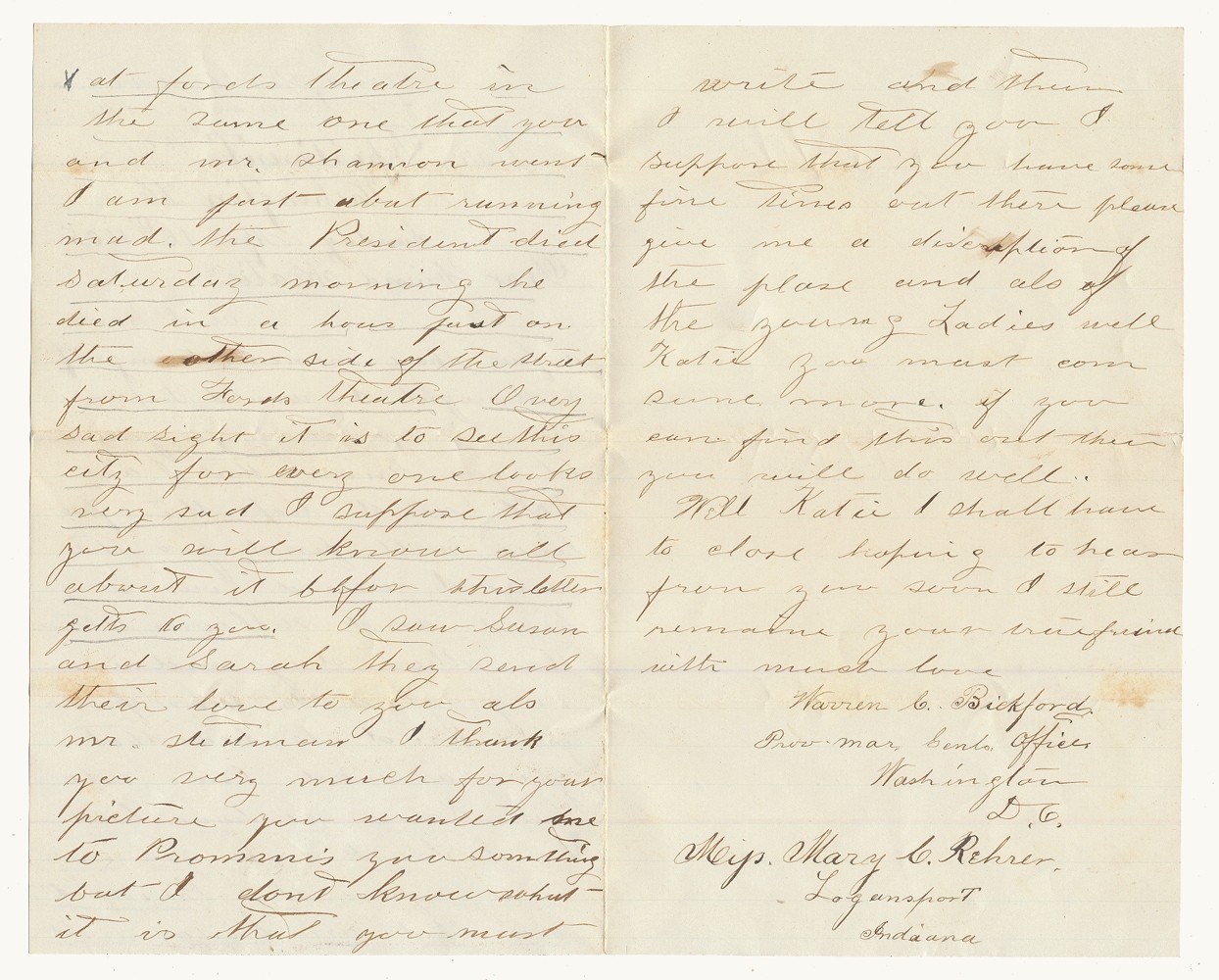 LETTER WRITTEN IN HASTE FROM THE WAR DEPARTMENT AT WASHINGTON ...