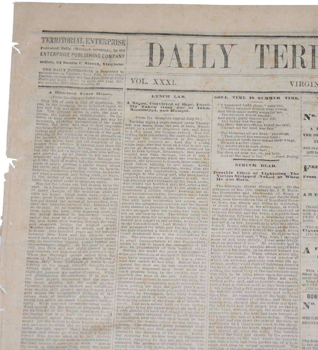 DAILY TERRITORIAL ENTERPRISE — VIRGINIA [CITY], NEVADA, AUGUST 1, 1875 ...