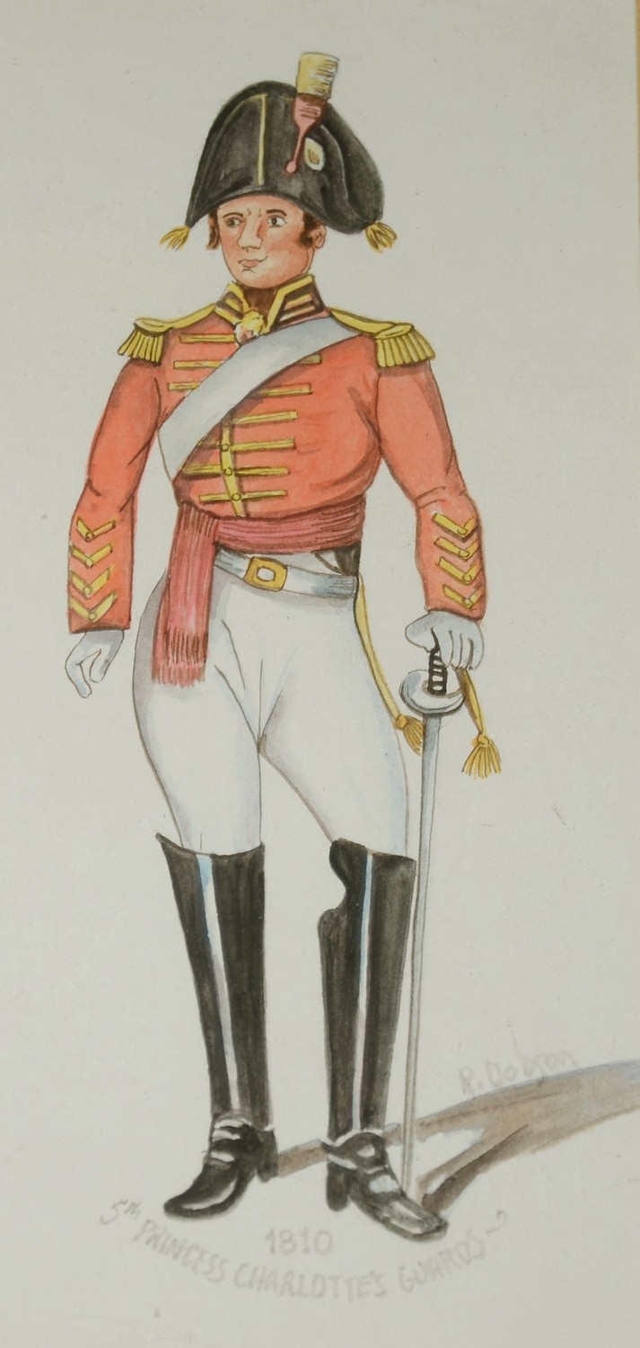 PEN INK & WATERCOLOR UNIFORM PRINT OF THE 5TH PRINCESS CHARLOTTE GUARDS ...