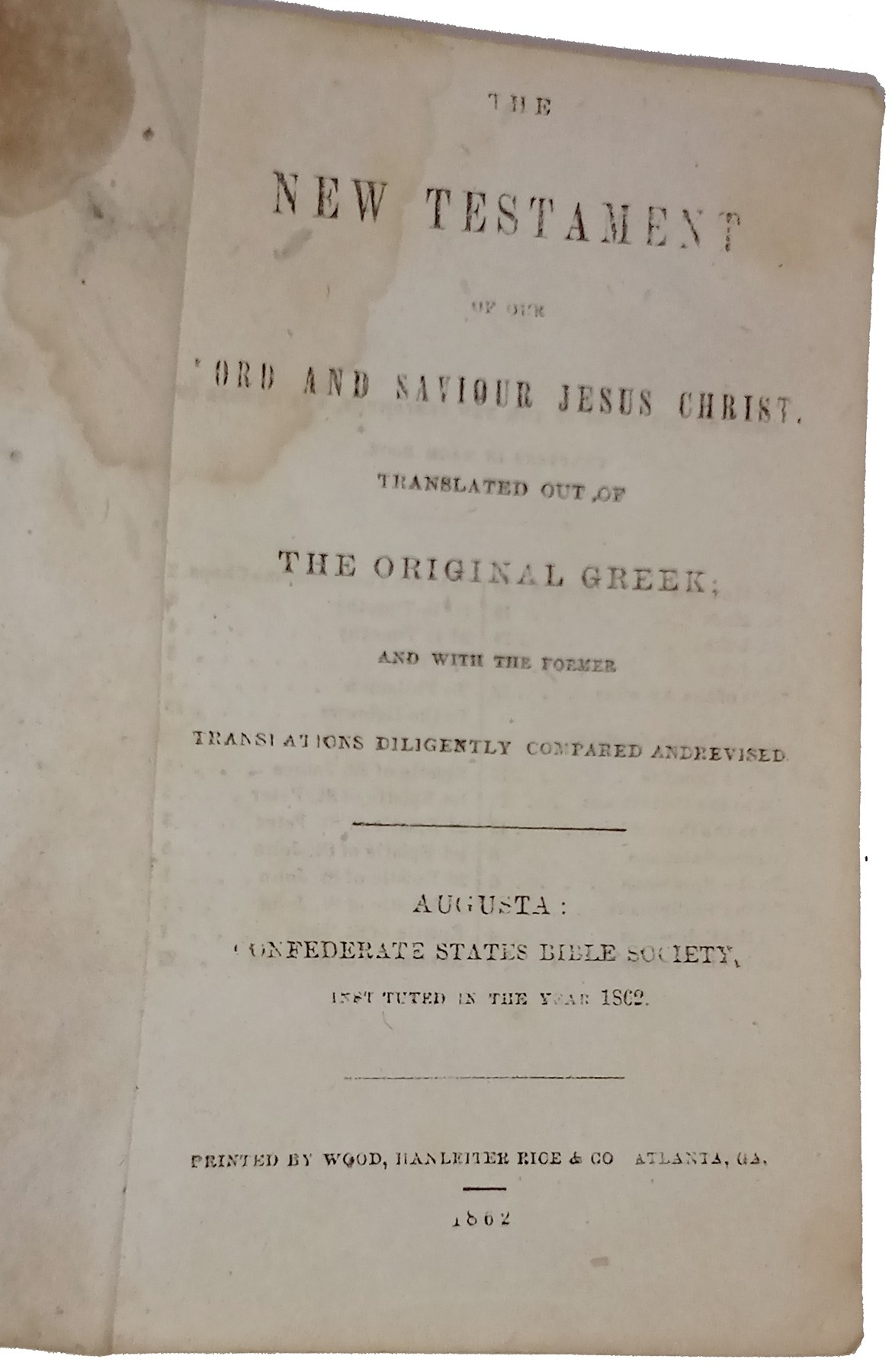 RARE CONFEDERATE PUBLISHED POCKET TESTAMENT BY THE CONFEDERATE STATES ...