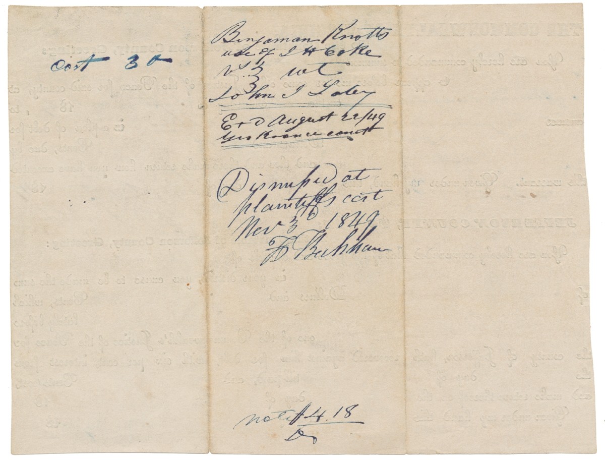 1849 COURT DOCUMENT SIGNED BY MAYOR OF HARPER’S FERRY KILLED DURING ...