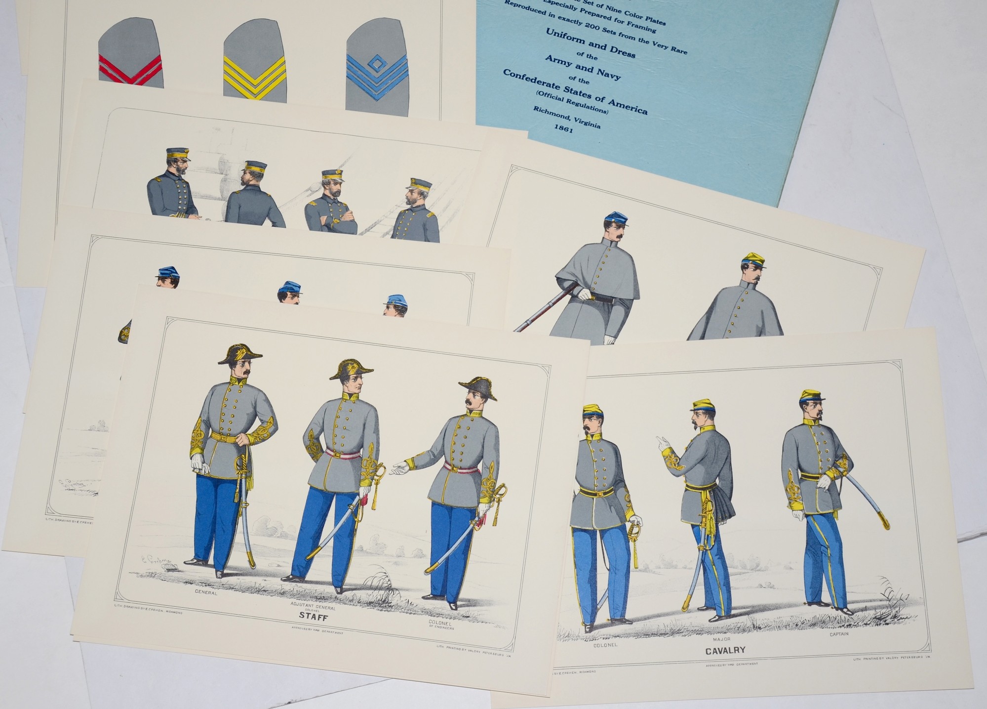 SET OF 9 COLOR PLATES OF CONFEDERATE UNIFORMS -PRINTING LIMITED TO 200 ...