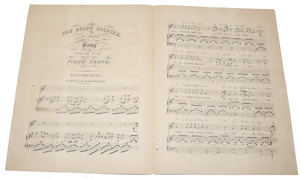 CONFEDERATE SHEET MUSIC TITLED “THE DYING SOLDIER” PRINTED IN RICHMOND ...