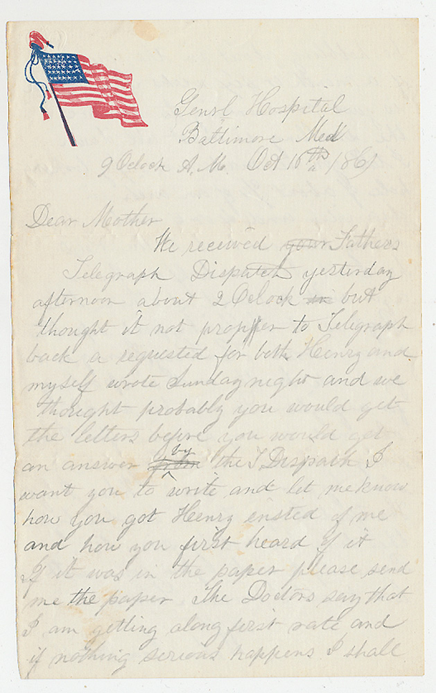 OCT. 1861 UNION SOLDIER LETTER—ISAAC PRINDLE, CO. “B”, 5th CONNECTICUT ...