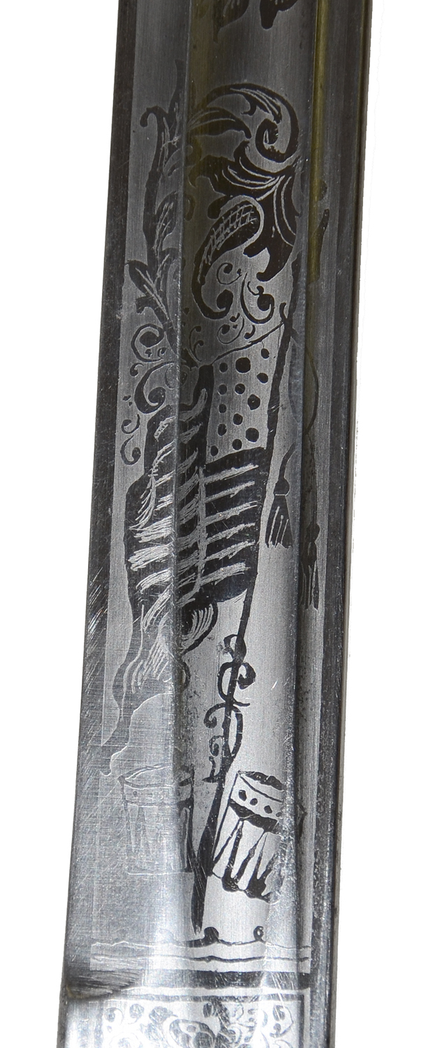 MODEL 1850 FOOT OFFICER’S SWORD BY SAUERBIER, WITH BATTLE SCENES ON THE ...