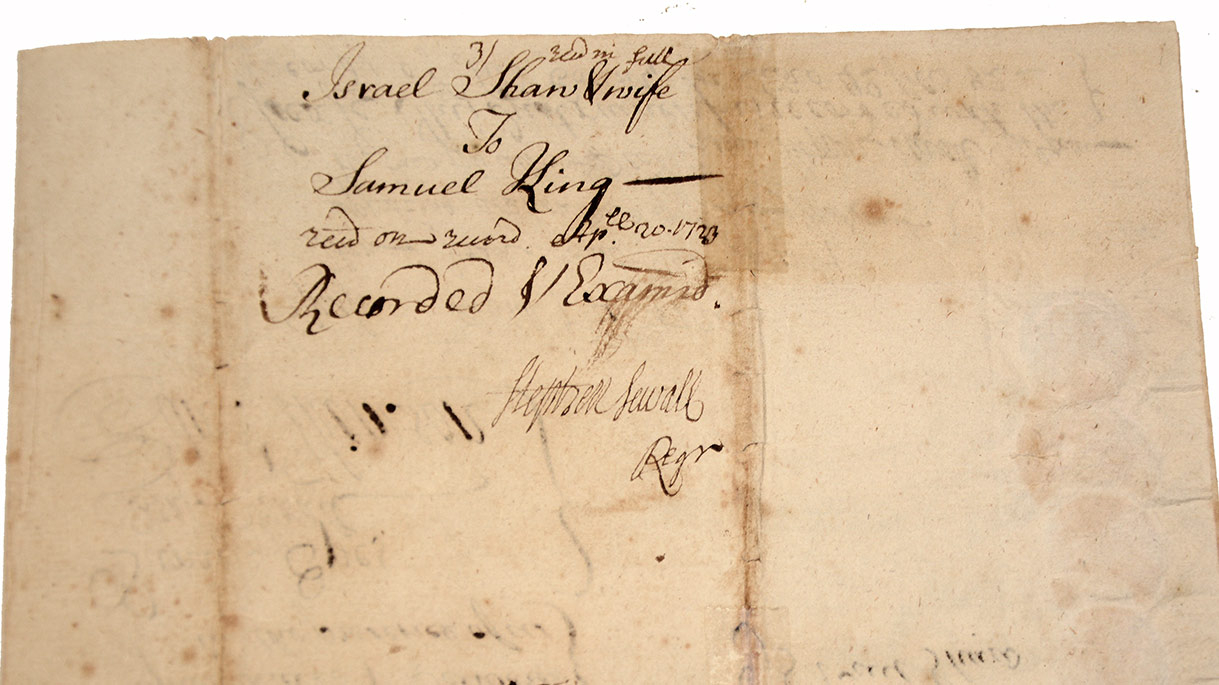 1723 SALEM MASSACHUSSETS LAND TRANSFER INSTRUMENT—TWO TITLE DEEDS IN ...