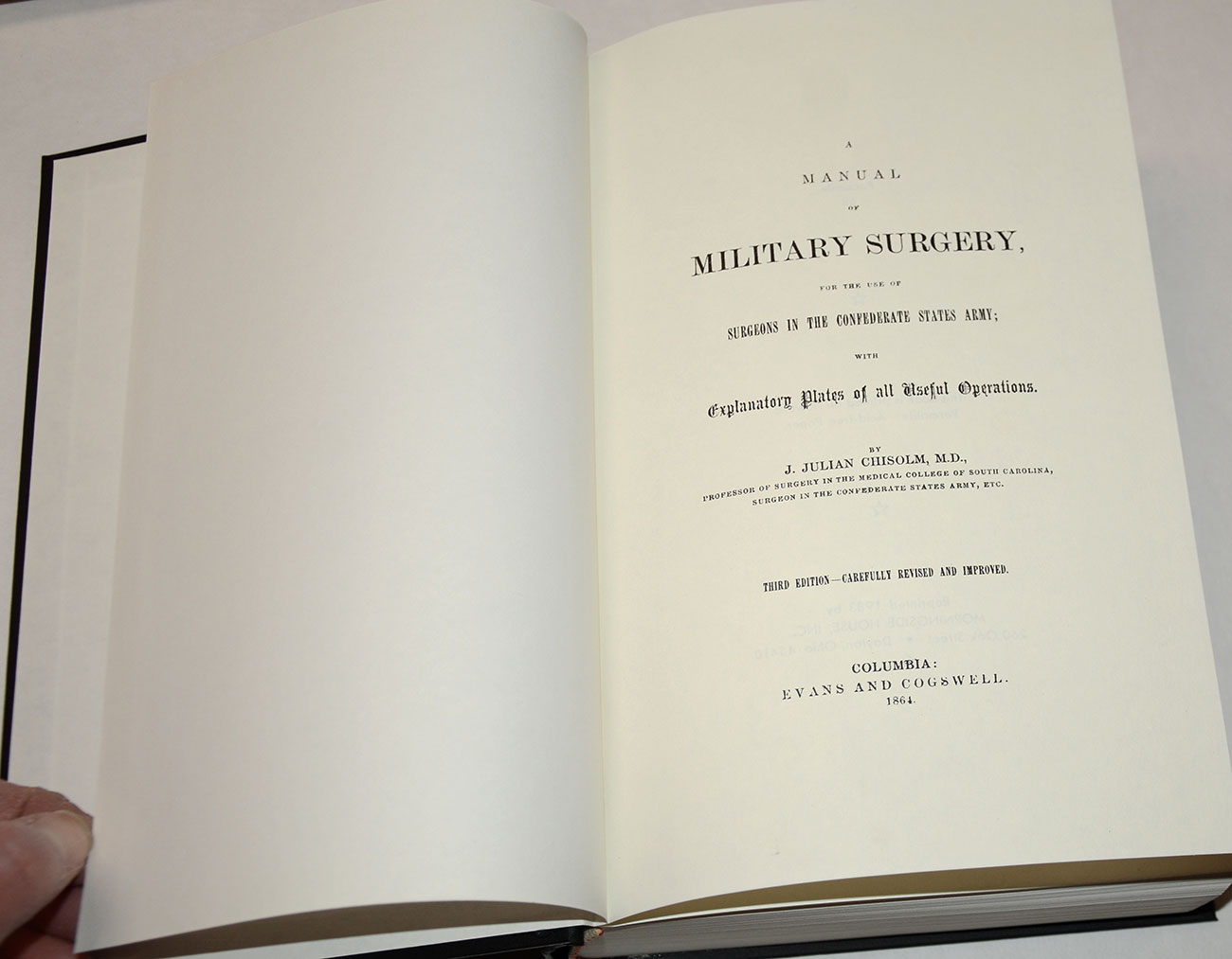 1983 REPRINT COPY OF CONFEDERATE “MANUAL OF MILITARY SURGERY ...