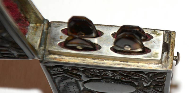 DECORATED GUTTA-PERCHA CASE CONTAINING FOUR TORTOISE SHELL BLEEDERS ...