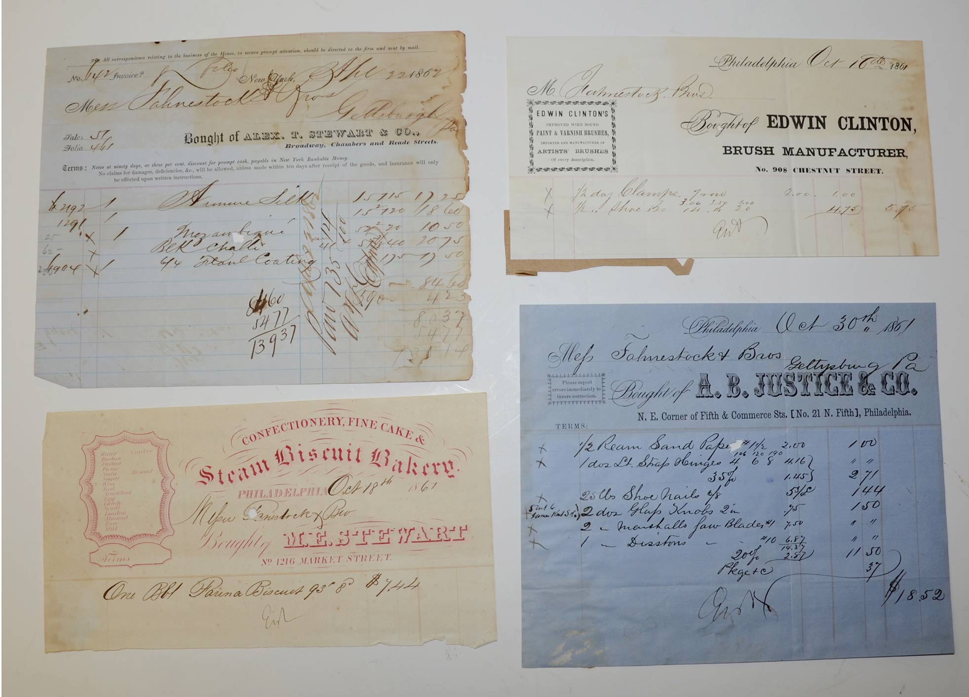 LOT OF DOCUMENTS RELATED TO GETTYSBURG’S FAHNESTOCK & BROS. — Horse Soldier