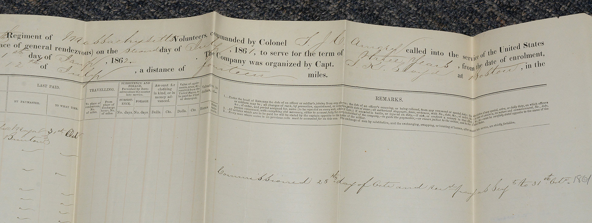 PAY AND MUSTER ROLLS FOR CO. H, 17TH MASSACHUSETTS VOLUNTEERS — Horse ...