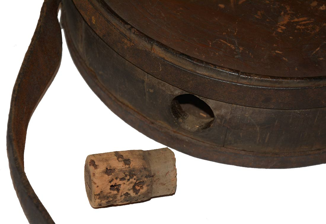 Classic Confederate Wood Drum Canteen Inscribed With Sling — Horse