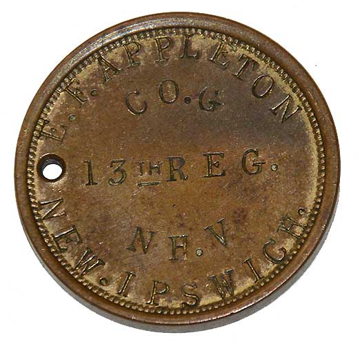 US CIVIL WAR SOLDIER’S ID TAG FOR 13TH NEW HAMPSHIRE SOLDIER, EUGENE F ...