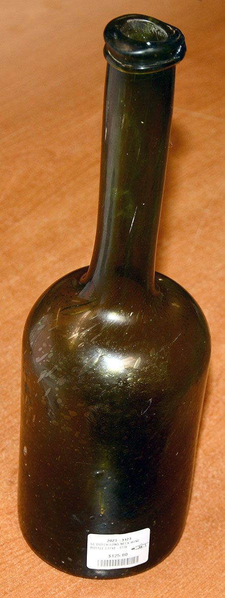 INTERESTING AND ODD-LOOKING LONG NECK DUTCH WINE BOTTLE C. 1740-1770