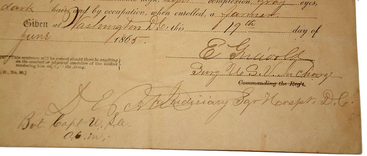 UNION CIVIL WAR DISCHARGE - PRIVATE EDWIN L. DORE, CO. “F”, 36TH ...