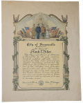 WWI CERTIFICATE OF APPRECIATION - CITY OF SOMERVILLE, MASS., IN HONOR OF FRANK L. HILLER