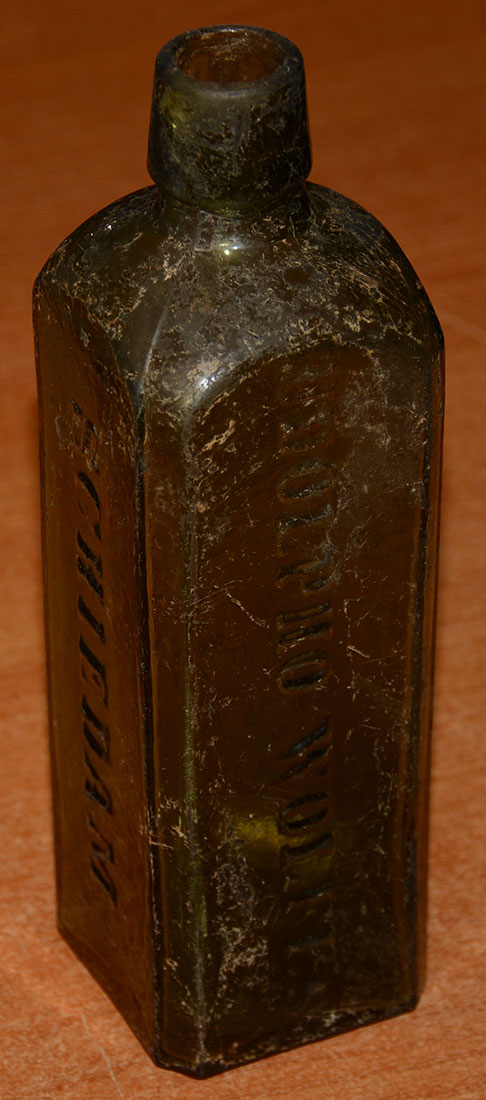 BOTTLE RECOVERED AT A CS MISSISSIPPI CAMP IN LEESBURG, VA – UDOLPHO WOLFE’S SCHEIDAM AROMATIC SCHNAPPS