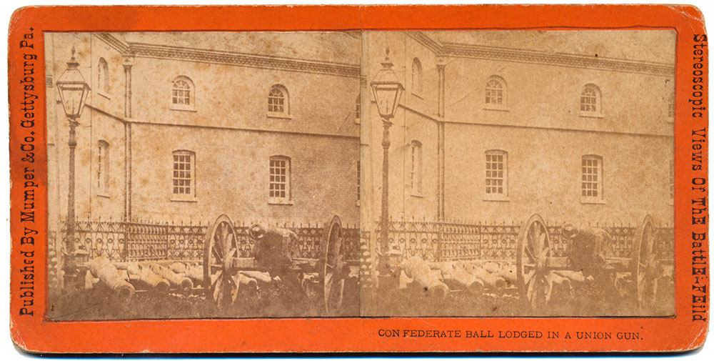 STEREOVIEW OF THE “GETTYSBURG GUN” OF BATTERY B, 1ST RHODE ISLAND LIGHT ARTILLERY,  FIRED DURING PICKETT’S CHARGE