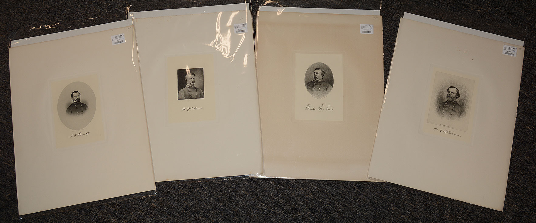 SET OF FOUR FINE ENGRAVED ETCHINGS OF CONFEDERATE GENERALS WILLIAM Y.C. HUMES, CHARLES W. FIELD, SAMUEL G. FRENCH, & CARTER L. STEVENSON