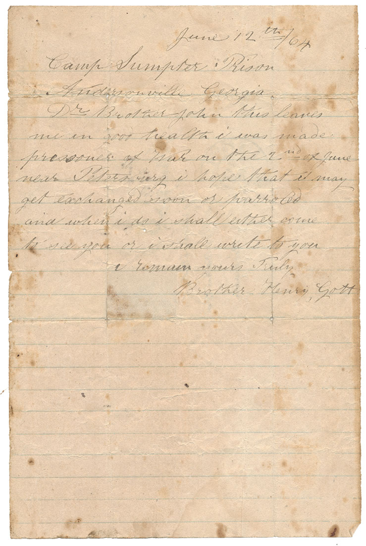 ANDERSONVILLE LETTER FROM A POW WHO DID NOT MAKE IT HOME