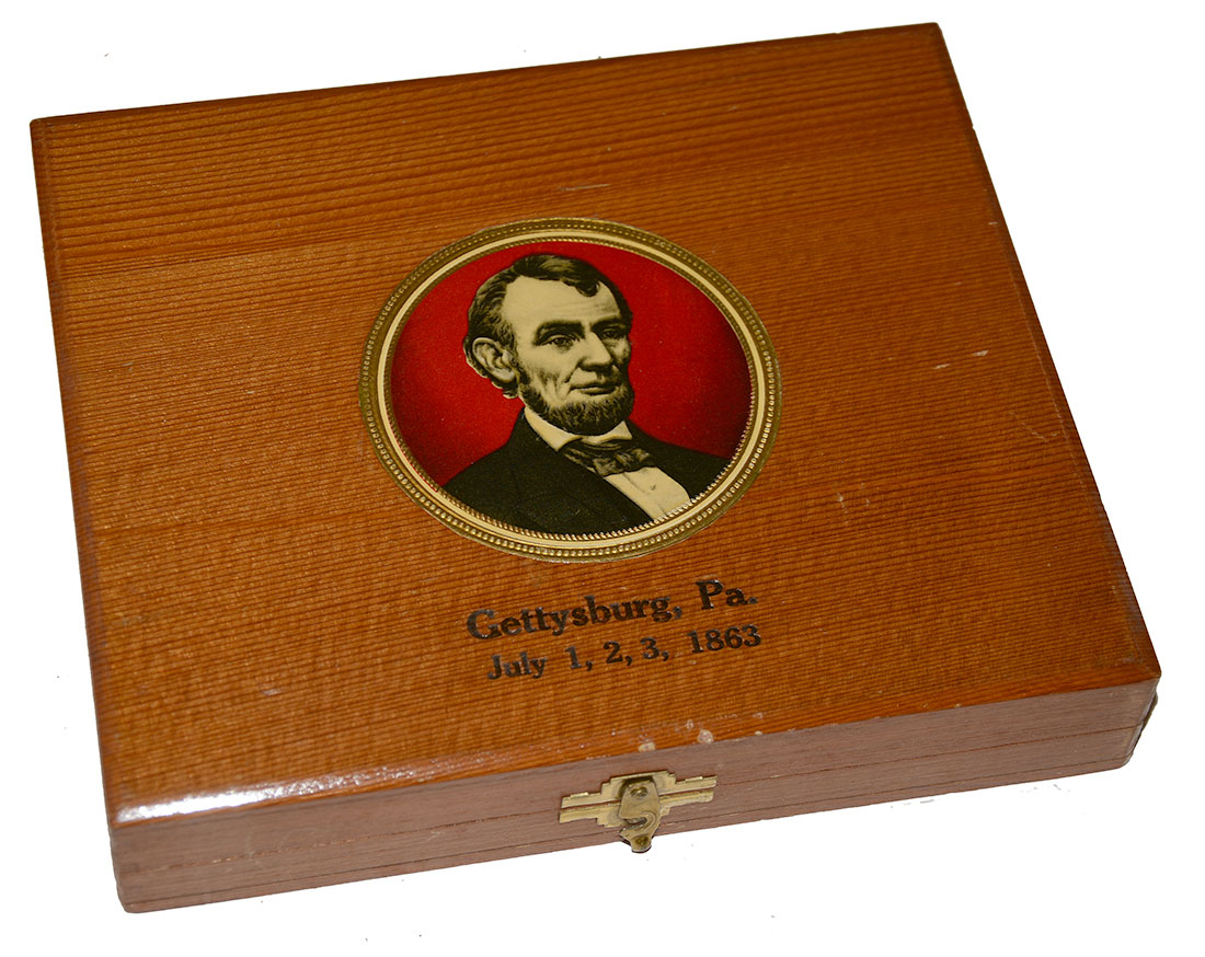 GETTYSBURG SOUVENIR CEDAR WOOD CIGAR BOX, C1950’S