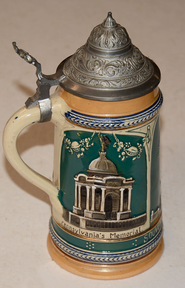 CIRCA 1910 GETTYSBURG SOUVENIR GERMAN STEIN WITH PEWTER LID