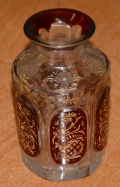 ATTRACTIVE RED AND GOLD HAND CUT BOHEMIAN GLASS BOTTLE, CIRCA 1900