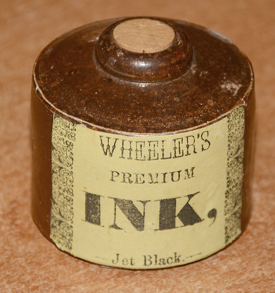 CIVIL WAR ERA CLAY INKWELL WITH MAKER’S LABEL