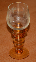 GERMAN THERESIENTHAL ETCHED AMBER WINE & CORDIAL GLASS