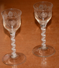 SUPERIOR PAIR OF CIRCA 1755 – 1780 OPAQUE TWIST STEM WINE GLASSES