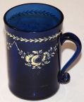 ANTIQUE COBALT BLUE CUP WITH ENAMEL DECORATION