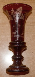 VINTAGE BOHEMIAN RUBY GLASS CUT TO CLEAR STAG VASET TO CLEAR DECANTER