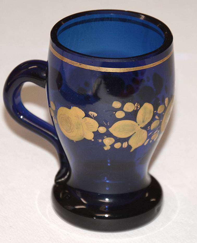 ANTIQUE COBALT BLUE WITH PAINTED FLORAL DECORATION