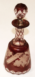 SMALL VINTAGE CRANBERRY BOHEMIAN ART GLASS CRUET/DECANTER/PERFUME BOTTLE WITH STOPPER