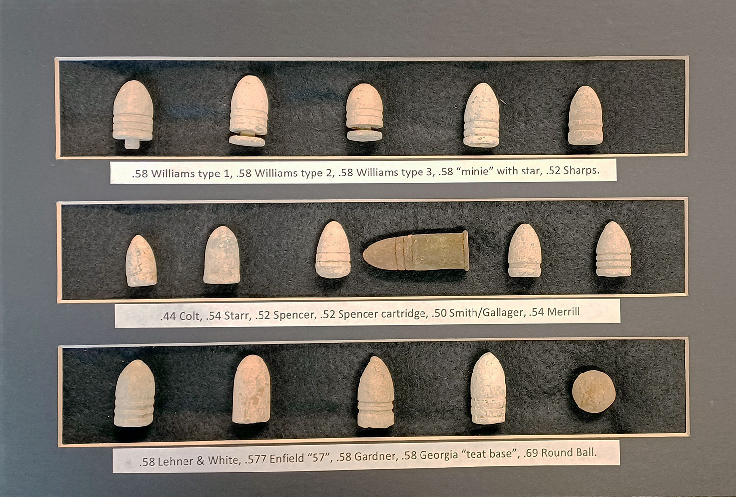 DISPLAY OF CIVIL WAR U.S. AND C.S. MUSKET AND CARBINE AMMUNITION