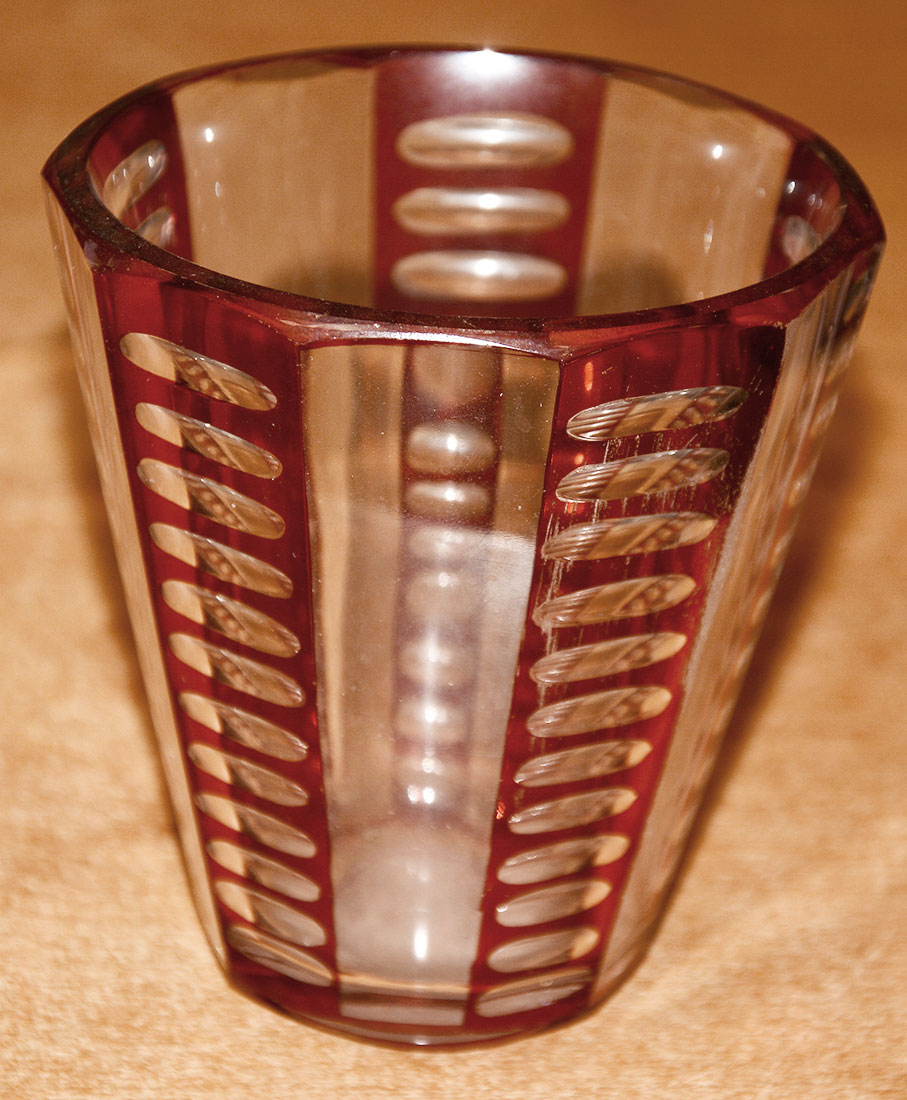 BOHEMIAN RUBY GLASS CUT TO CLEAR TUMBLER