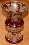 BOHEMIAN RUBY CUT GLASS FOOTED VASE