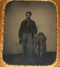 UNIQUE CIVIL WAR TINTYPE OF US INFANTRYMAN WITH ORNATE CASE