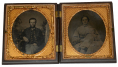 SUPERB DOUBLE SIXTH PLATE TINTYPES OF CIVIL WAR ENGINEER AND FAMILY CIVIL WAR SOLDIER