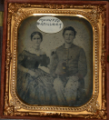 VERY RARE TINTYPE VIEW OF MOUNTED ARTILLERYMAN AND PARTNER