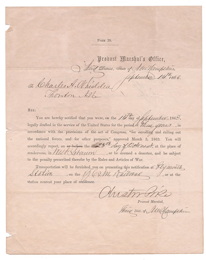 NEW HAMPSHIRE CIVIL WAR DRAFT DOCUMENT