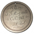 CIVIL WAR VETERAN’S REGIMENTAL BADGE AND IDENTIFICATION DISK OF THEODORE G. ASQUITH, CO. C, 102nd ILLINOIS