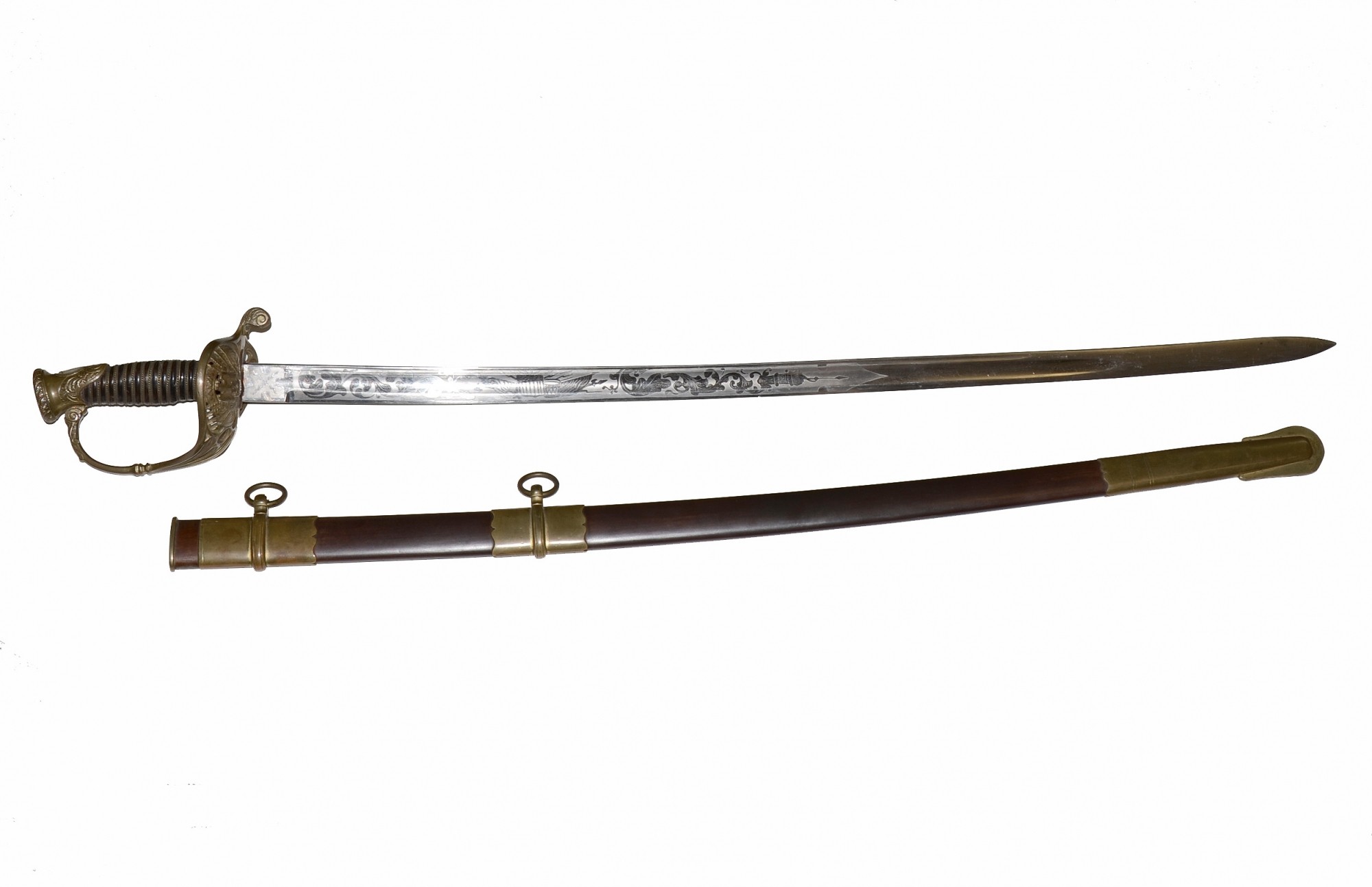 CIVIL WAR SAUERBIER MODEL 1850 STAFF & FIELD SWORD WITH SCABBARD ...