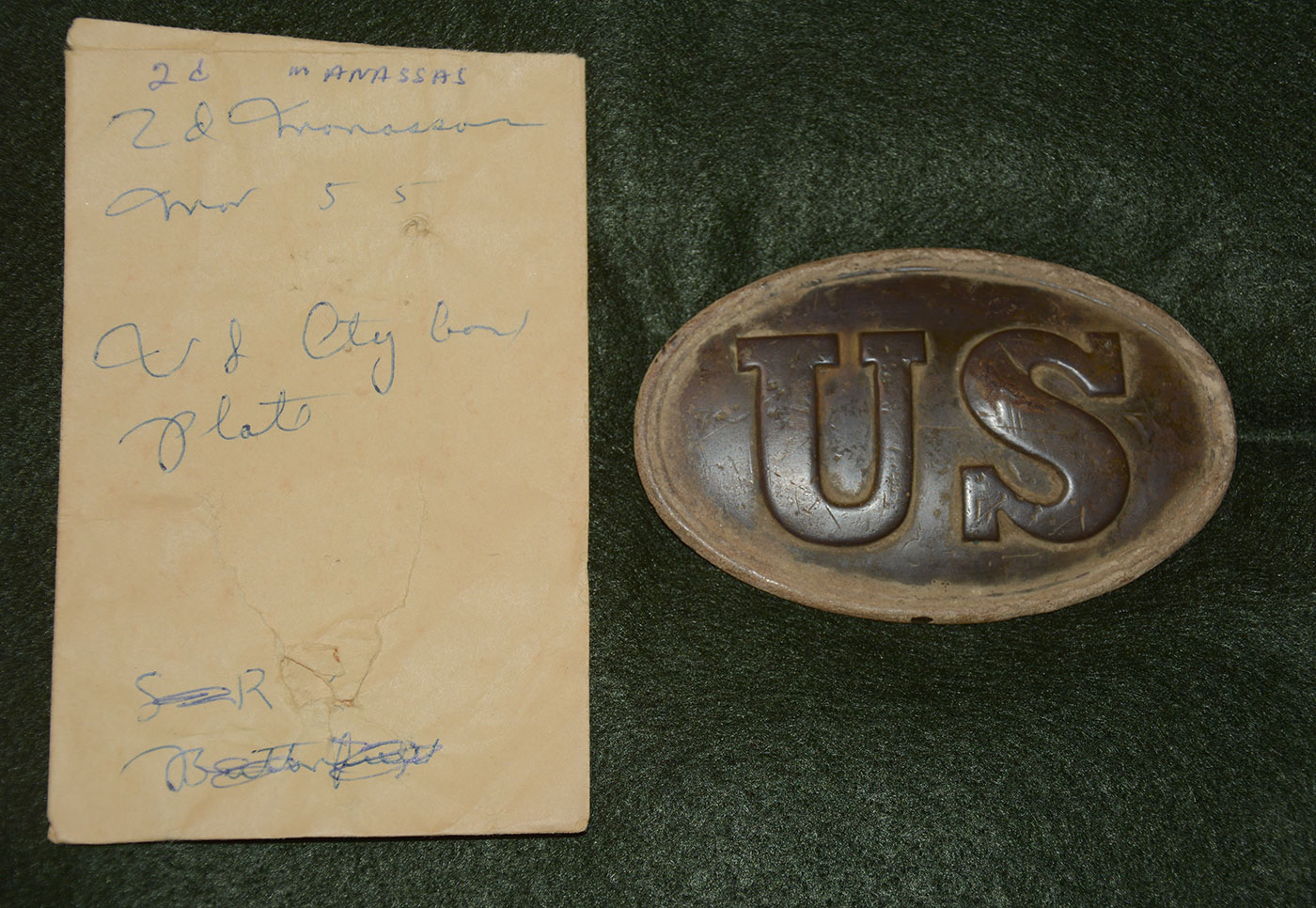 US PATTERN 1939 U.S. CARTRIDGE BOX PLATE DUG BY SID KERKSIS AT BRANDY STATION