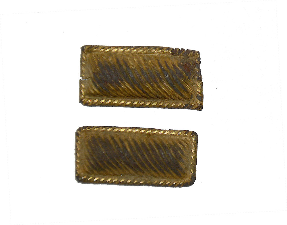 PAIR BRASS, FALSE EMBROIDERED RANK INSIGNIA – 2ND CORPS CAMP, TANEYTOWN, MD