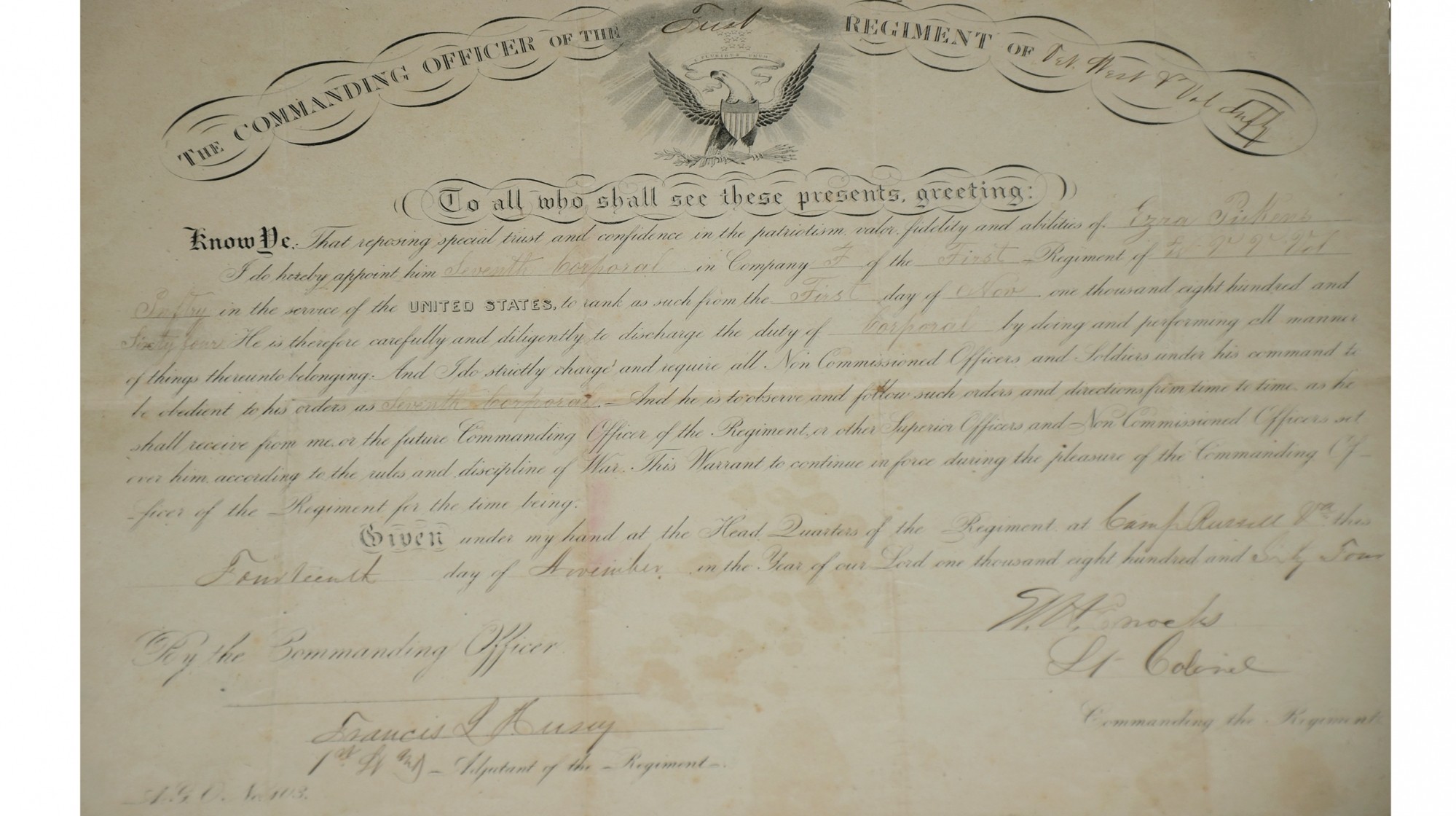 PROMOTION DOCUMENT FOR 1ST WEST VIRGINIA VETERAN VOLUNTEER INFANTRY ...